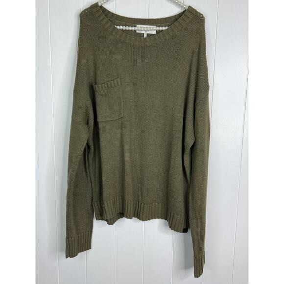 NWT Free People x One Teaspoon Classic Pocket Chunky Knit Sweater in Khaki XXL - Picture 3 of 10